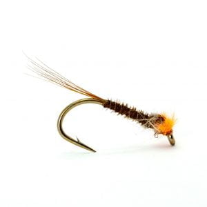 Barbless Brown Muskins with Orange Cheeks is a deadly variation of an original pheasant tail nymph. Originally designed at Chew Valley, but since proved deadly on all still waters.